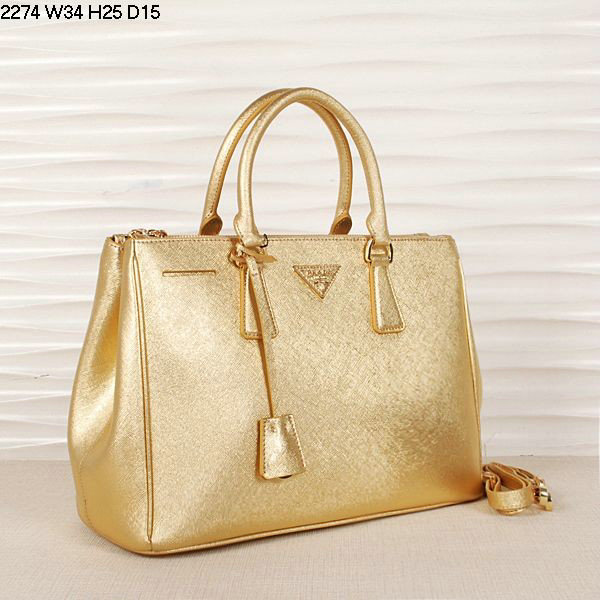 2014 Prada saffiano calfskin 33cm tote BN2274 gold